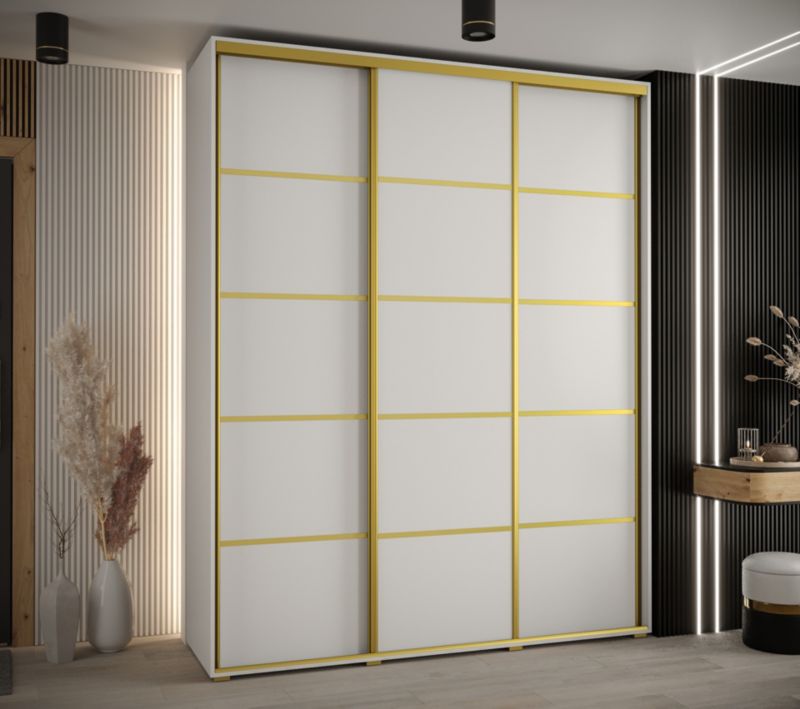 Szafa przesuwna Abiks DAVOS 4 wysoka szer.200cm gł.45cm biały/biały/złoty 1szt.