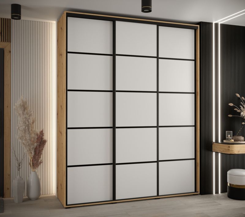 Szafa przesuwna Abiks DAVOS 4 wysoka szer.200cm gł.60cm artisan/biały/czarny 1szt.