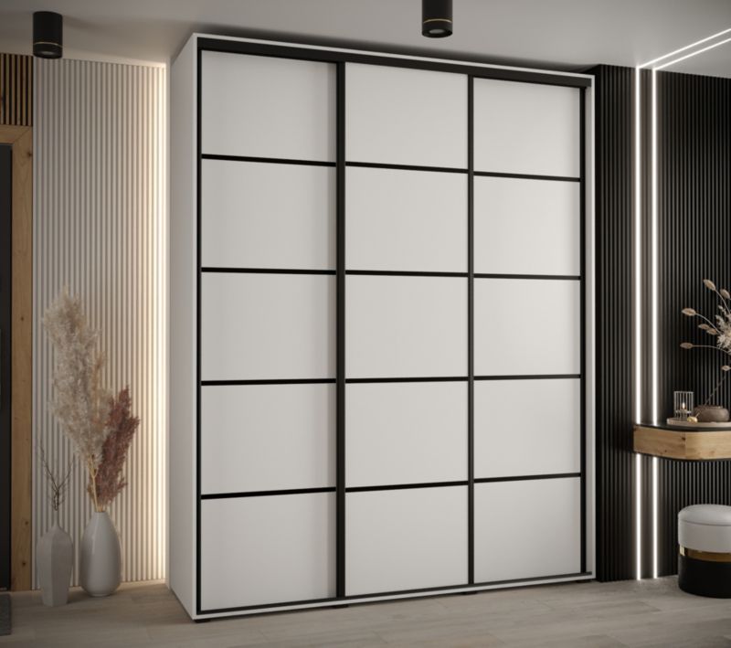 Szafa przesuwna Abiks DAVOS 4 wysoka szer.200cm gł.60cm biały/biały/czarny 1szt.