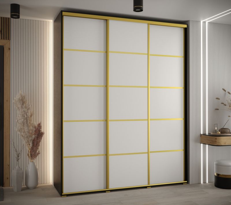 Szafa przesuwna Abiks DAVOS 4 wysoka szer.200cm gł.60cm czarny/biały/złoty 1szt.