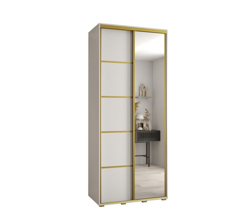 Szafa przesuwna Abiks DAVOS 5 wysoka szer.100cm gł.45cm biały/biały/złoty 1szt.