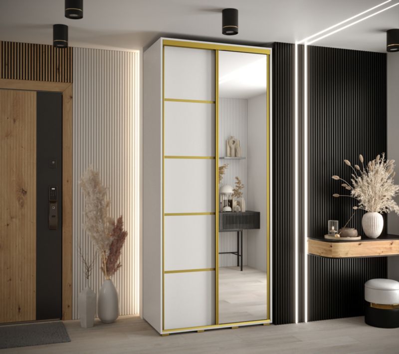 Szafa przesuwna Abiks DAVOS 5 wysoka szer.100cm gł.60cm biały/biały/złoty 1szt.