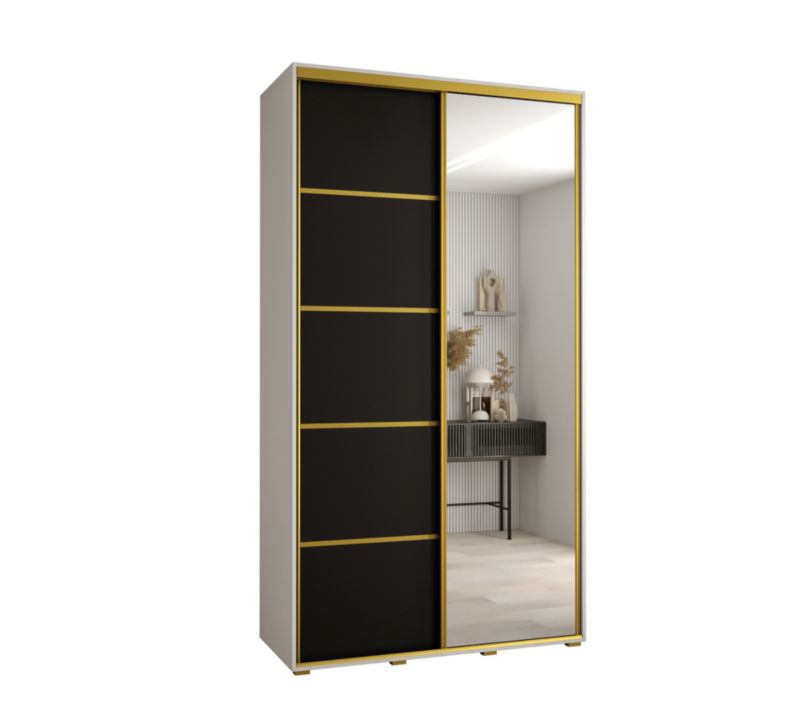 Szafa przesuwna Abiks DAVOS 5 wysoka szer.140cm gł.45cm biały/czarny/złoty 1szt.