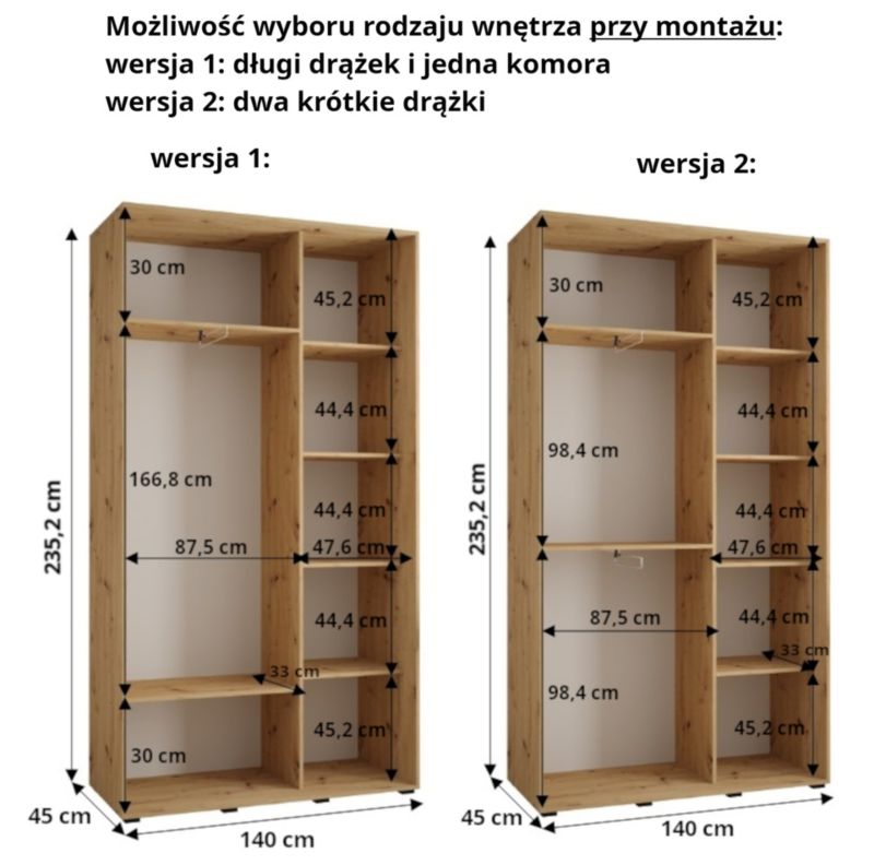 Szafa przesuwna Abiks DAVOS 5 wysoka szer.140cm gł.45cm czarny/biały/złoty 1szt.