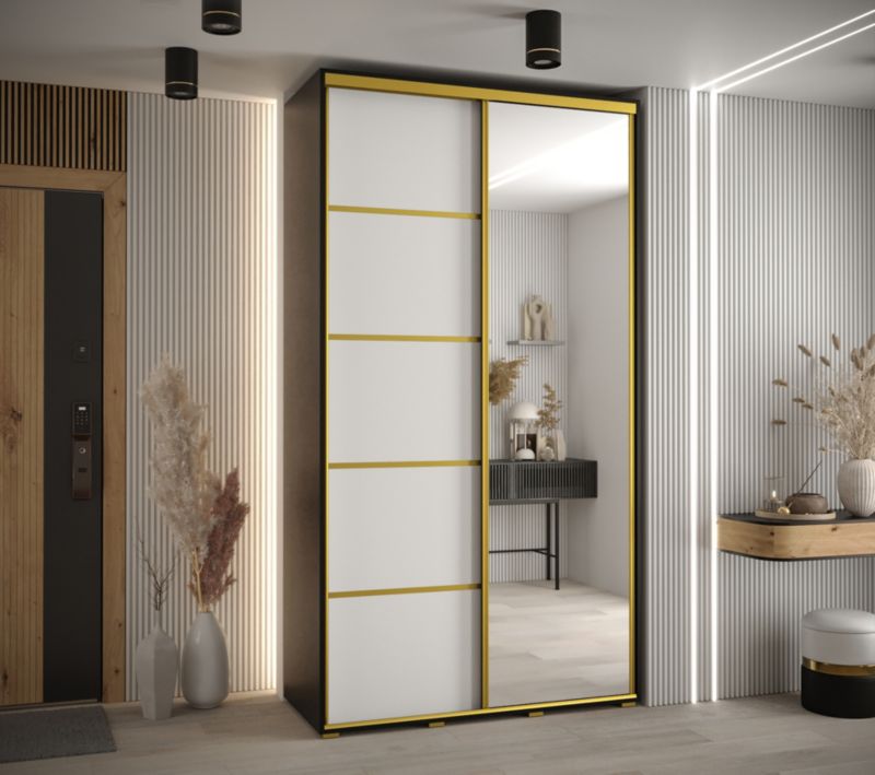 Szafa przesuwna Abiks DAVOS 5 wysoka szer.140cm gł.60cm czarny/biały/złoty 1szt.