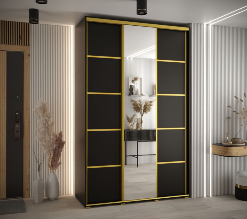 Szafa przesuwna Abiks DAVOS 5 wysoka szer.150cm gł.45cm czarny/czarny/złoty 1szt.