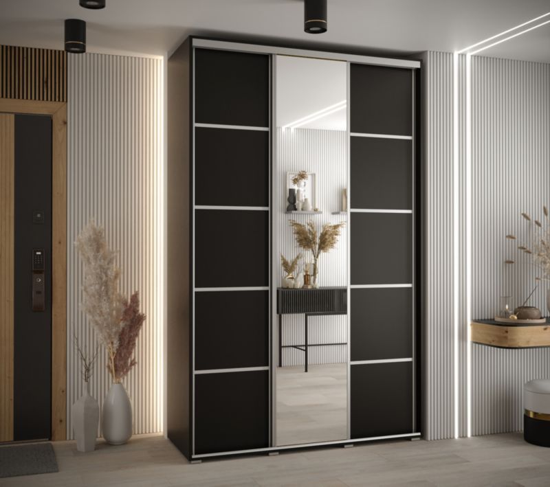 Szafa przesuwna Abiks DAVOS 5 wysoka szer.150cm gł.60cm czarny/czarny/srebrny 1szt.