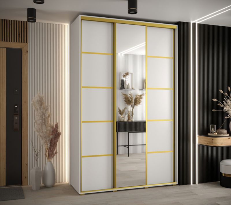 Szafa przesuwna Abiks DAVOS 5 wysoka szer.160cm gł.60cm biały/biały/złoty 1szt.