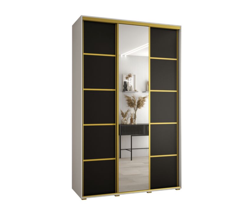 Szafa przesuwna Abiks DAVOS 5 wysoka szer.160cm gł.60cm biały/czarny/złoty 1szt.