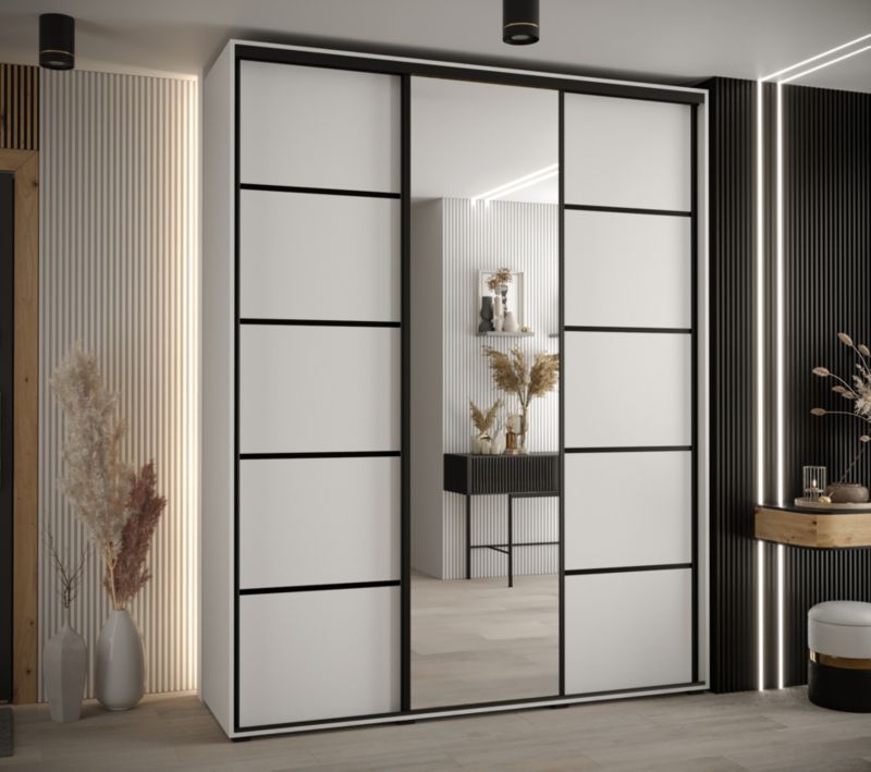 Szafa przesuwna Abiks DAVOS 5 wysoka szer.170cm gł.60cm biały/biały/czarny 1szt.