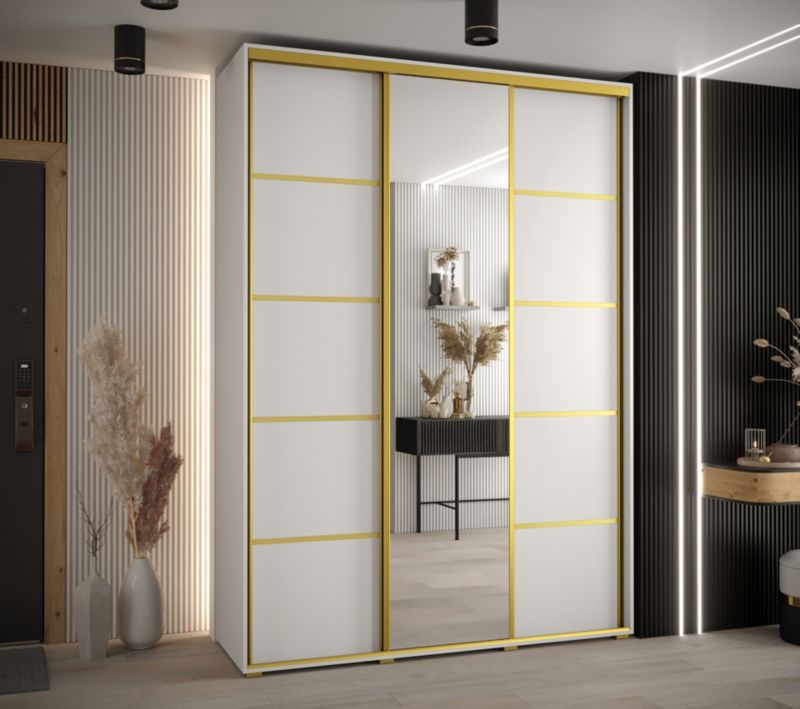Szafa przesuwna Abiks DAVOS 5 wysoka szer.170cm gł.60cm biały/biały/złoty 1szt.