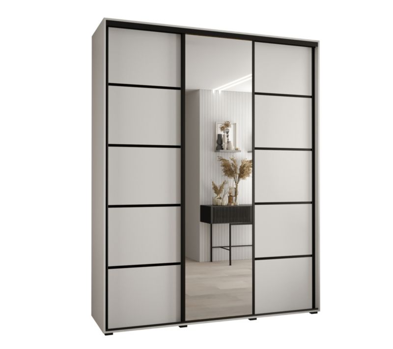 Szafa przesuwna Abiks DAVOS 5 wysoka szer.180cm gł.45cm biały/biały/czarny 1szt.