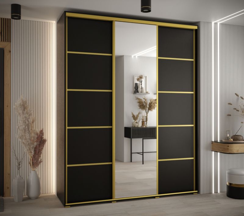 Szafa przesuwna Abiks DAVOS 5 wysoka szer.190cm gł.45cm czarny/czarny/złoty 1szt.