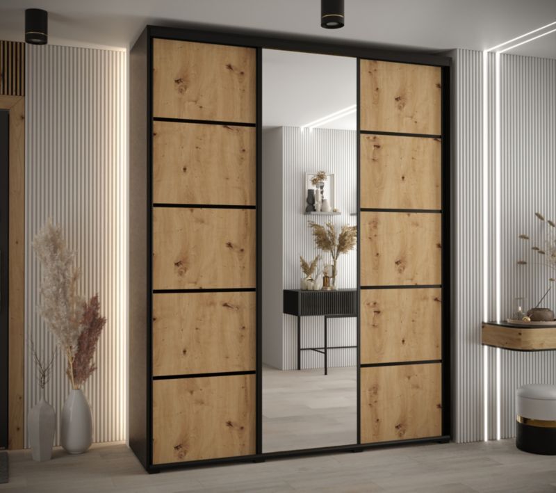 Szafa przesuwna Abiks DAVOS 5 wysoka szer.190cm gł.60cm czarny/artisan/czarny 1szt.