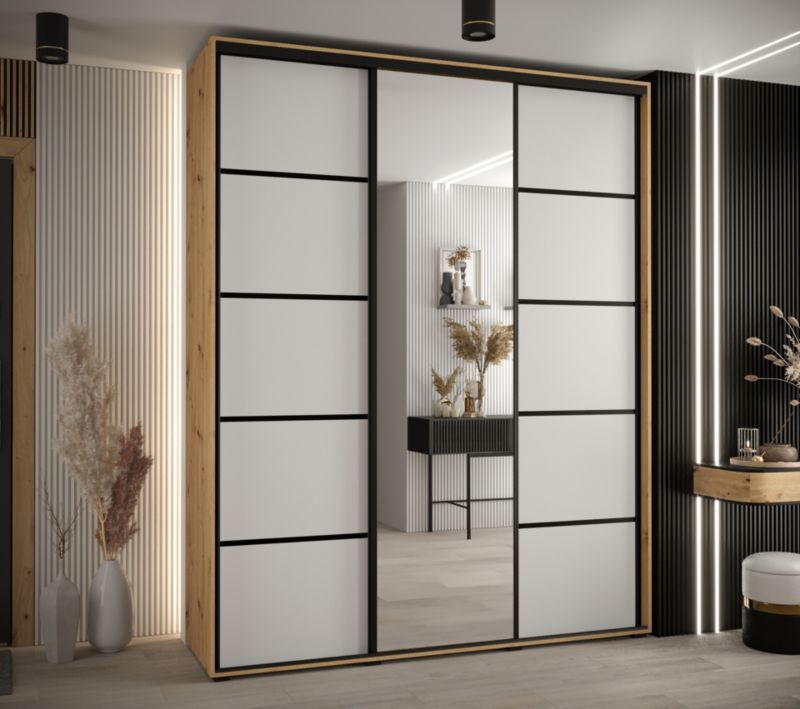 Szafa przesuwna Abiks DAVOS 5 wysoka szer.200cm gł.45cm artisan/biały/czarny 1szt.