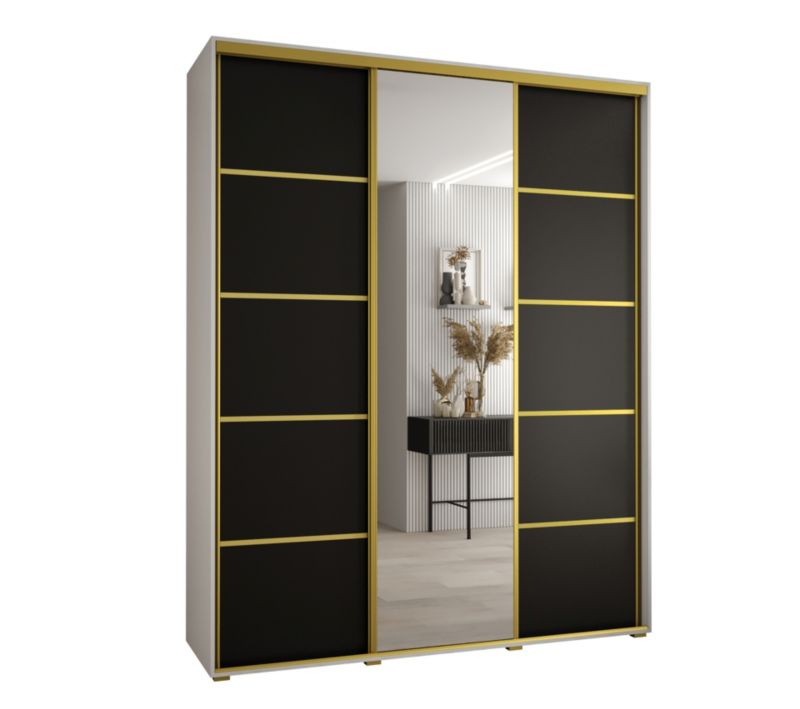 Szafa przesuwna Abiks DAVOS 5 wysoka szer.200cm gł.45cm biały/czarny/złoty 1szt.