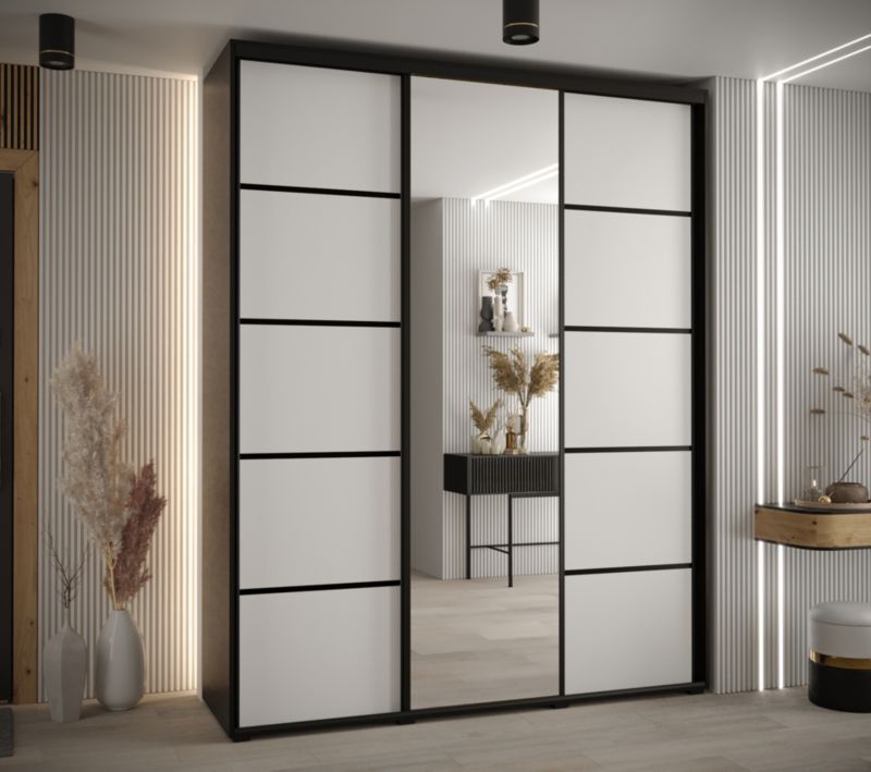 Szafa przesuwna Abiks DAVOS 5 wysoka szer.200cm gł.45cm czarny/biały/czarny 1szt.