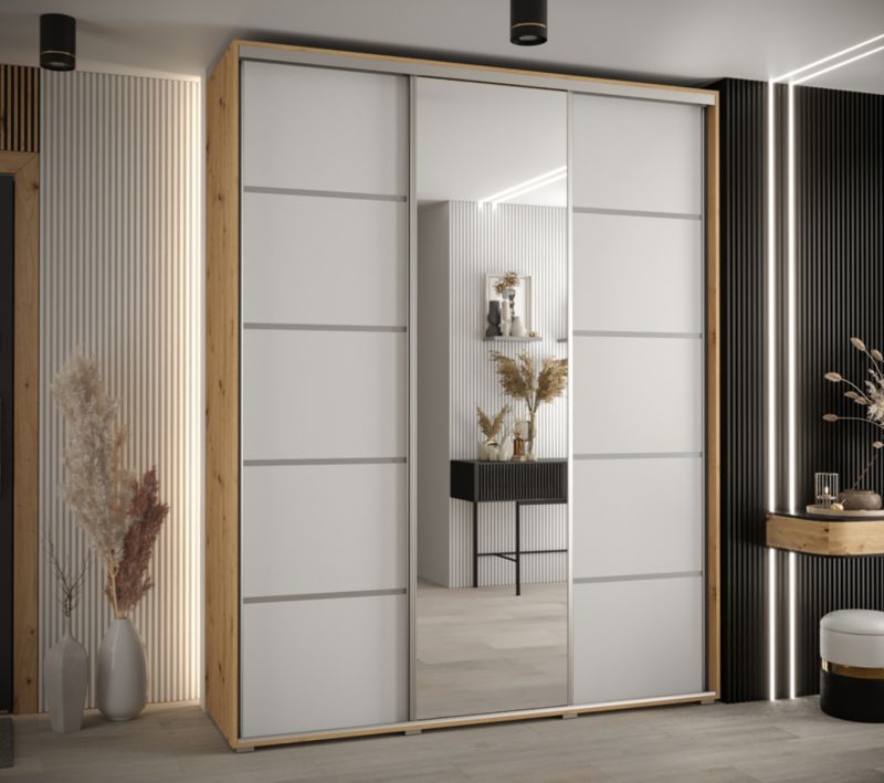 Szafa przesuwna Abiks DAVOS 5 wysoka szer.200cm gł.60cm artisan/biały/srebrny 1szt.