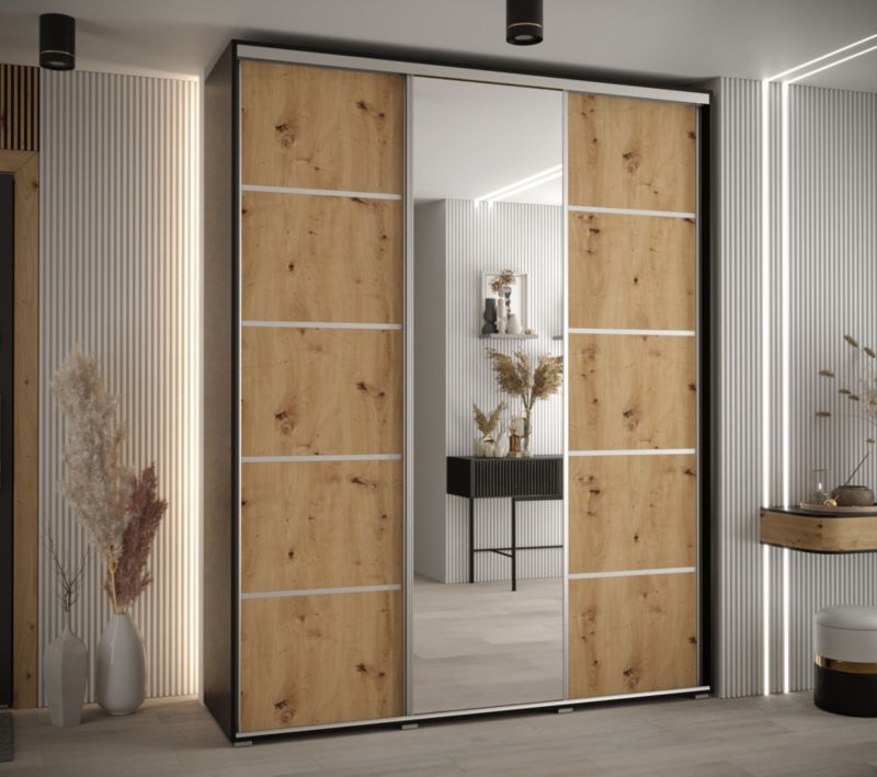 Szafa przesuwna Abiks DAVOS 5 wysoka szer.200cm gł.60cm czarny/artisan/srebrny 1szt.