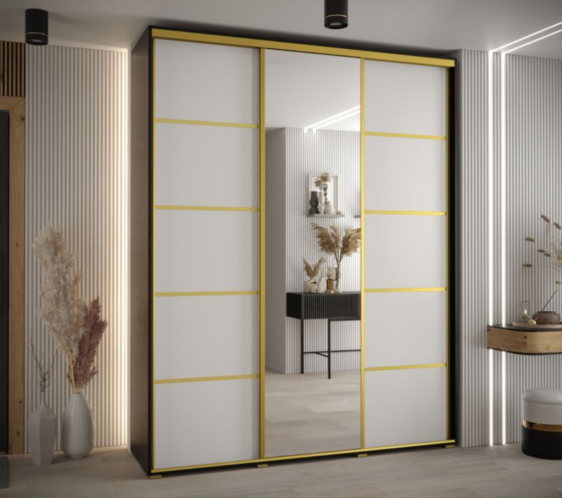 Szafa przesuwna Abiks DAVOS 5 wysoka szer.200cm gł.60cm czarny/biały/złoty 1szt.