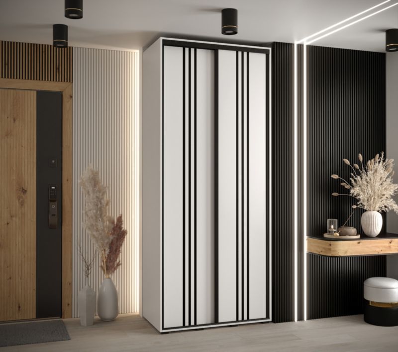 Szafa przesuwna Abiks DAVOS 6 wysoka szer.110cm gł.60cm biały/biały/czarny 1szt.