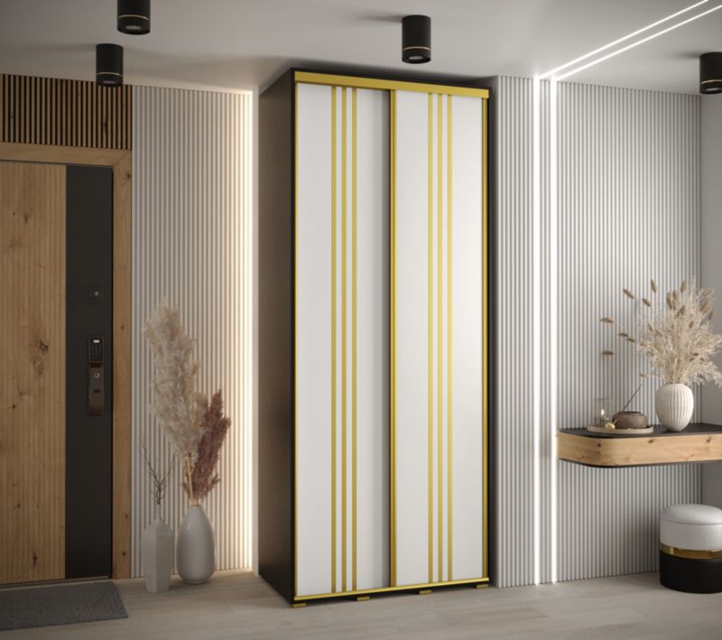 Szafa przesuwna Abiks DAVOS 6 wysoka szer.110cm gł.60cm czarny/biały/złoty 1szt.
