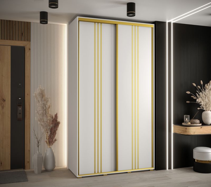 Szafa przesuwna Abiks DAVOS 6 wysoka szer.130cm gł.45cm biały/biały/złoty 1szt.