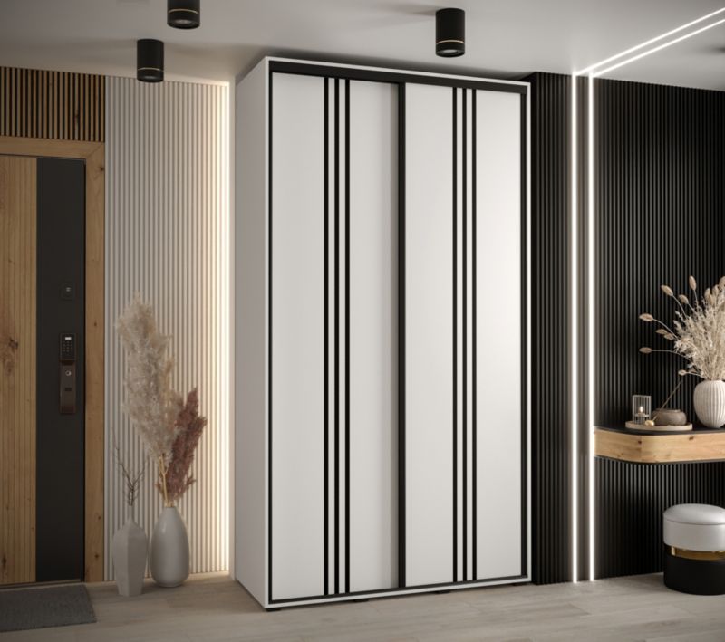 Szafa przesuwna Abiks DAVOS 6 wysoka szer.130cm gł.60cm biały/biały/czarny 1szt.