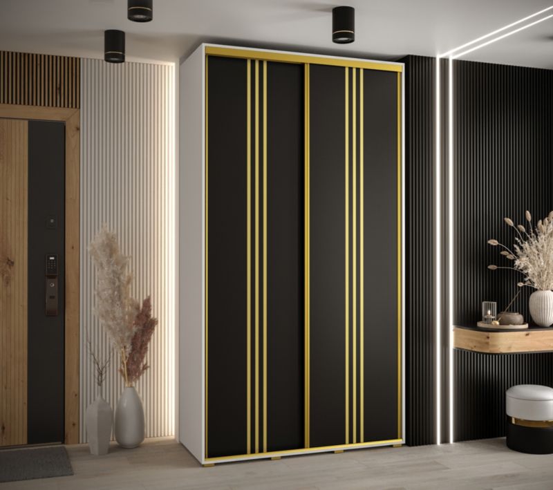 Szafa przesuwna Abiks DAVOS 6 wysoka szer.130cm gł.60cm biały/czarny/złoty 1szt.
