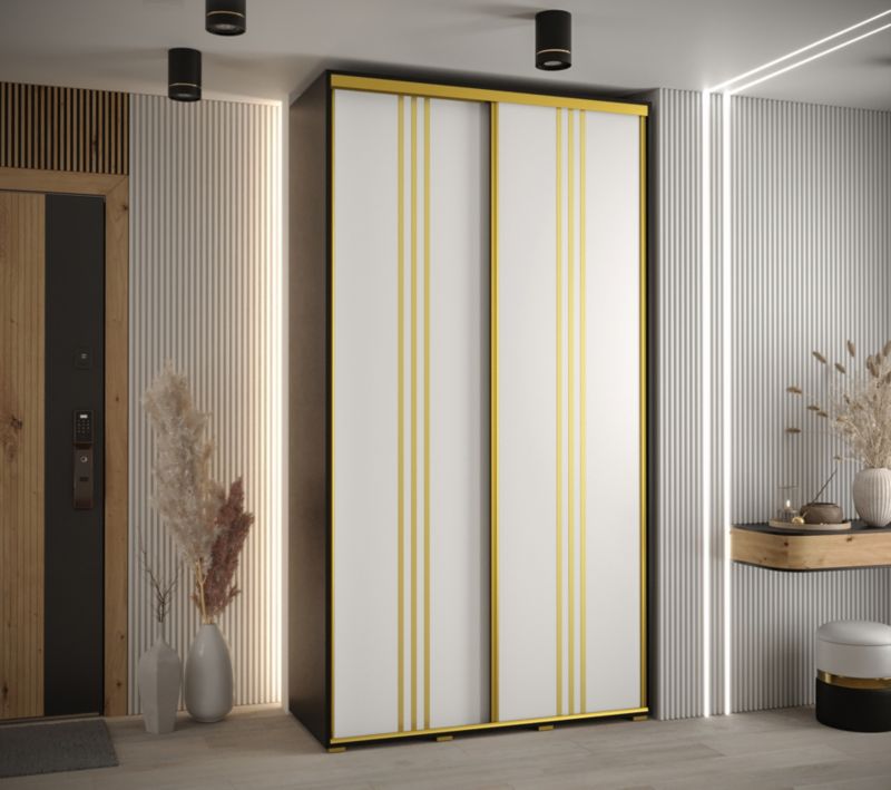 Szafa przesuwna Abiks DAVOS 6 wysoka szer.130cm gł.60cm czarny/biały/złoty 1szt.
