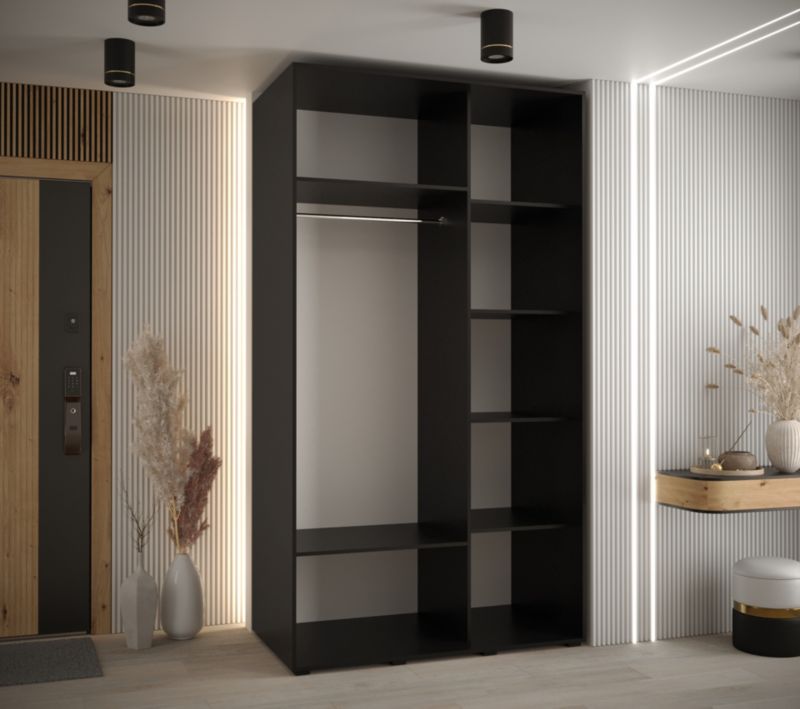 Szafa przesuwna Abiks DAVOS 6 wysoka szer.130cm gł.60cm czarny/biały/złoty 1szt.