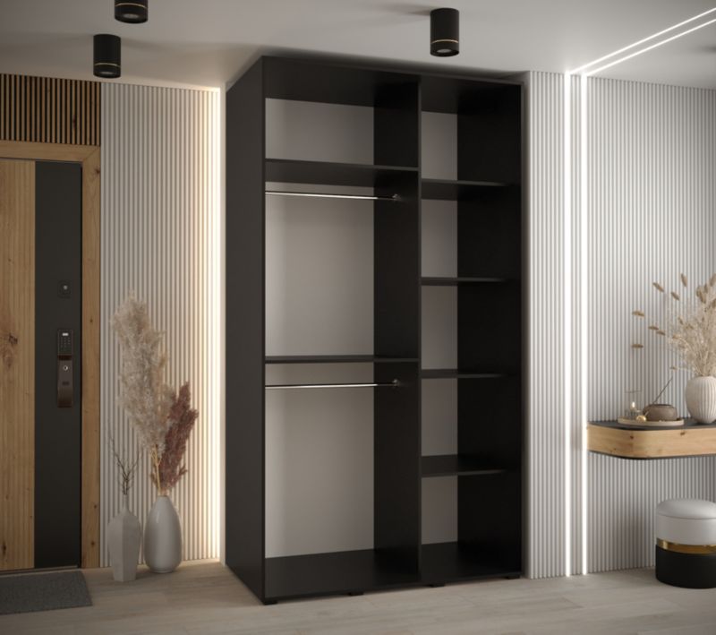 Szafa przesuwna Abiks DAVOS 6 wysoka szer.130cm gł.60cm czarny/biały/złoty 1szt.