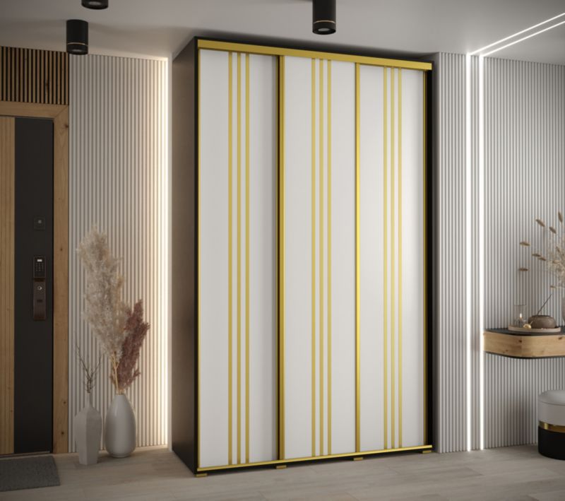 Szafa przesuwna Abiks DAVOS 6 wysoka szer.150cm gł.45cm czarny/biały/złoty 1szt.