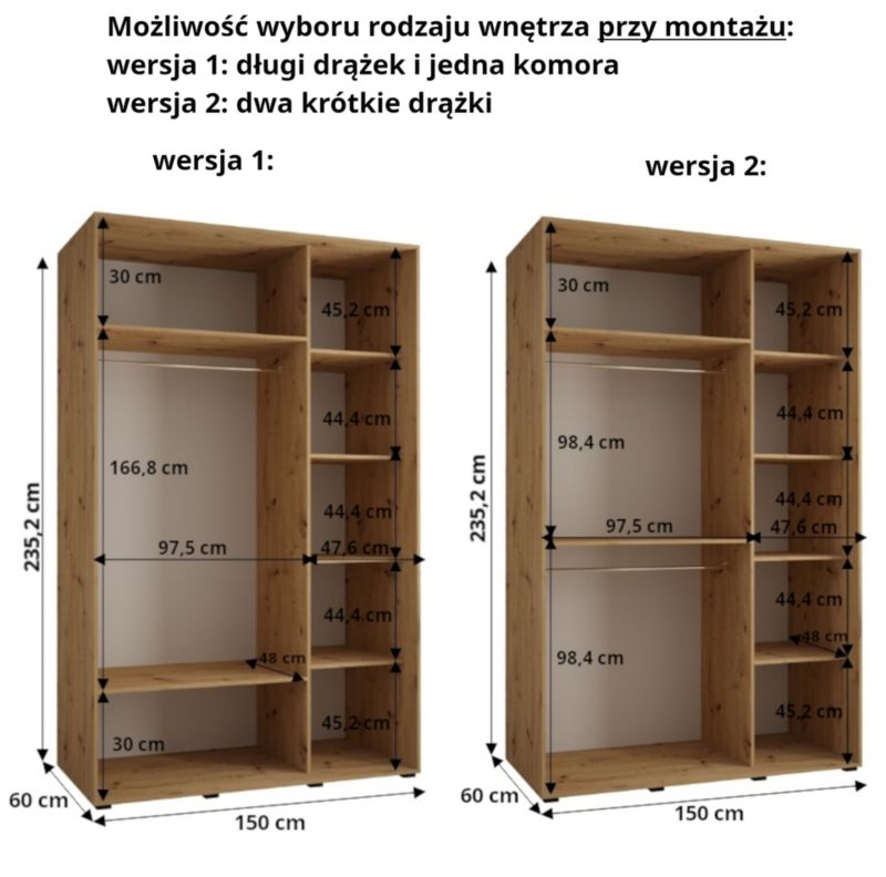 Szafa przesuwna Abiks DAVOS 6 wysoka szer.150cm gł.60cm artisan/czarny/czarny 1szt.