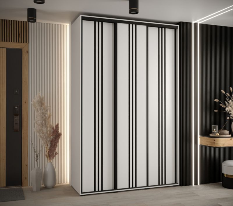 Szafa przesuwna Abiks DAVOS 6 wysoka szer.150cm gł.60cm biały/biały/czarny 1szt.