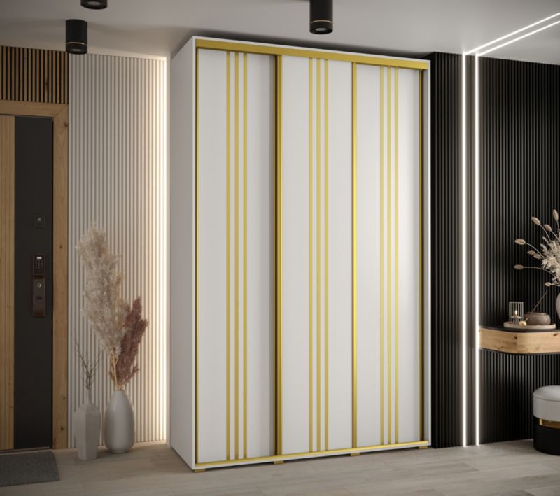 Szafa przesuwna Abiks DAVOS 6 wysoka szer.150cm gł.60cm biały/biały/złoty 1szt.