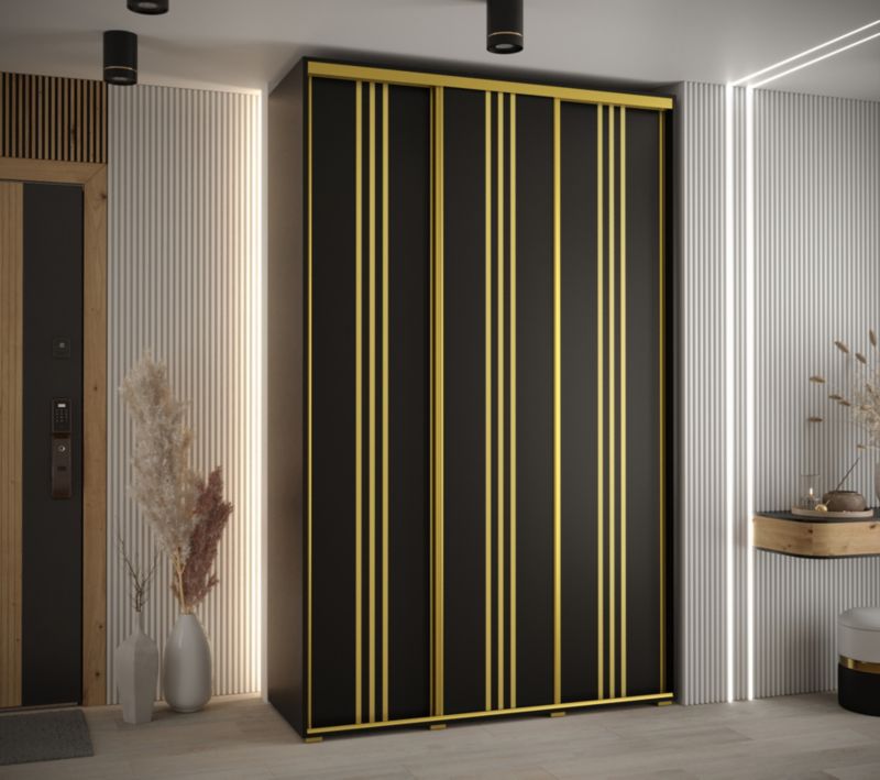 Szafa przesuwna Abiks DAVOS 6 wysoka szer.150cm gł.60cm czarny/czarny/złoty 1szt.