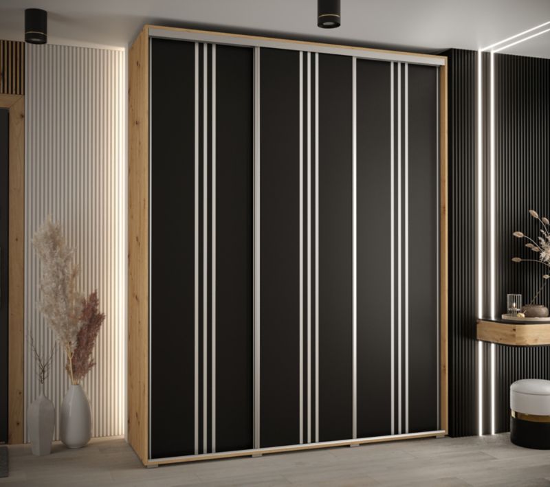 Szafa przesuwna Abiks DAVOS 6 wysoka szer.200cm gł.45cm artisan/czarny/srebrny 1szt.