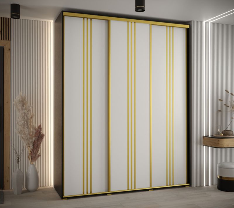 Szafa przesuwna Abiks DAVOS 6 wysoka szer.200cm gł.45cm czarny/biały/złoty 1szt.