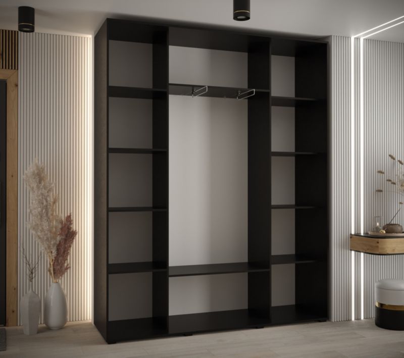 Szafa przesuwna Abiks DAVOS 6 wysoka szer.200cm gł.45cm czarny/biały/złoty 1szt.