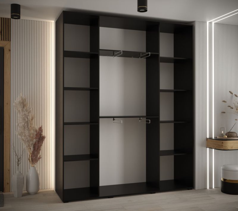 Szafa przesuwna Abiks DAVOS 6 wysoka szer.200cm gł.45cm czarny/biały/złoty 1szt.