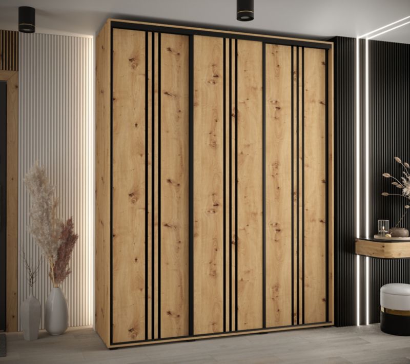 Szafa przesuwna Abiks DAVOS 6 wysoka szer.200cm gł.60cm artisan/artisan/czarny 1szt.