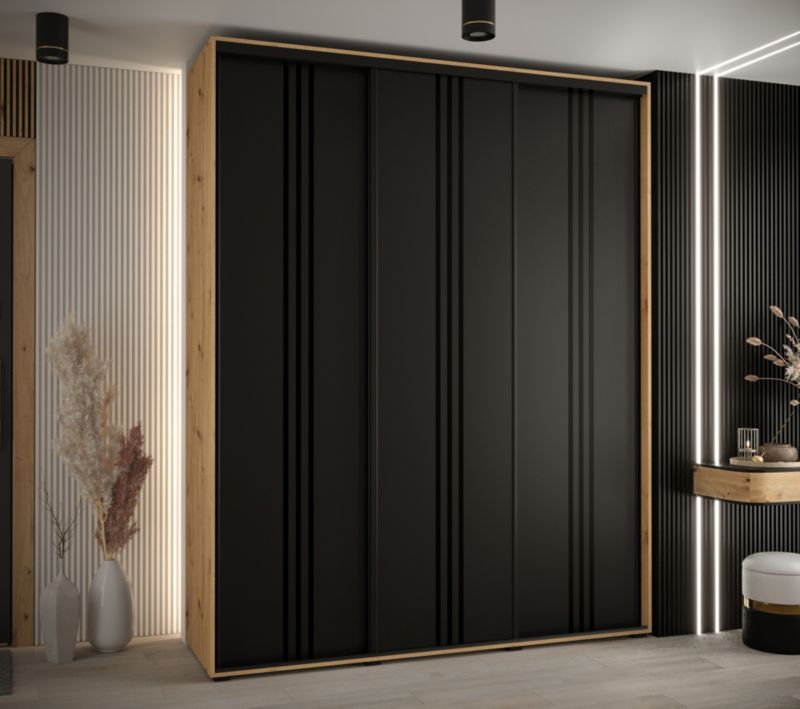 Szafa przesuwna Abiks DAVOS 6 wysoka szer.200cm gł.60cm artisan/czarny/czarny 1szt.