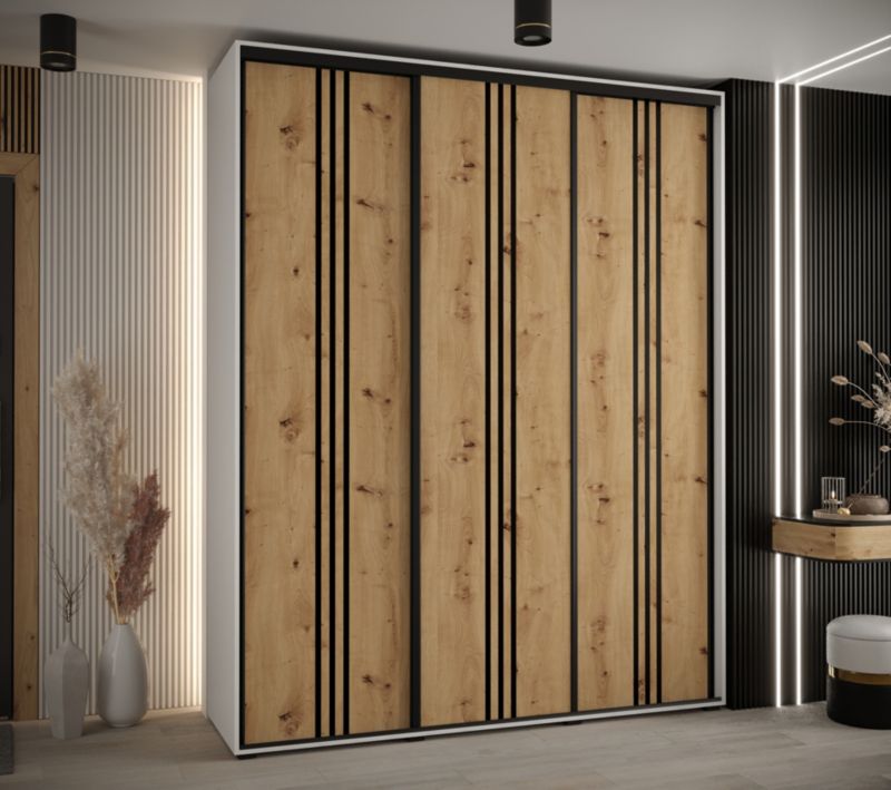 Szafa przesuwna Abiks DAVOS 6 wysoka szer.200cm gł.60cm biały/artisan/czarny 1szt.