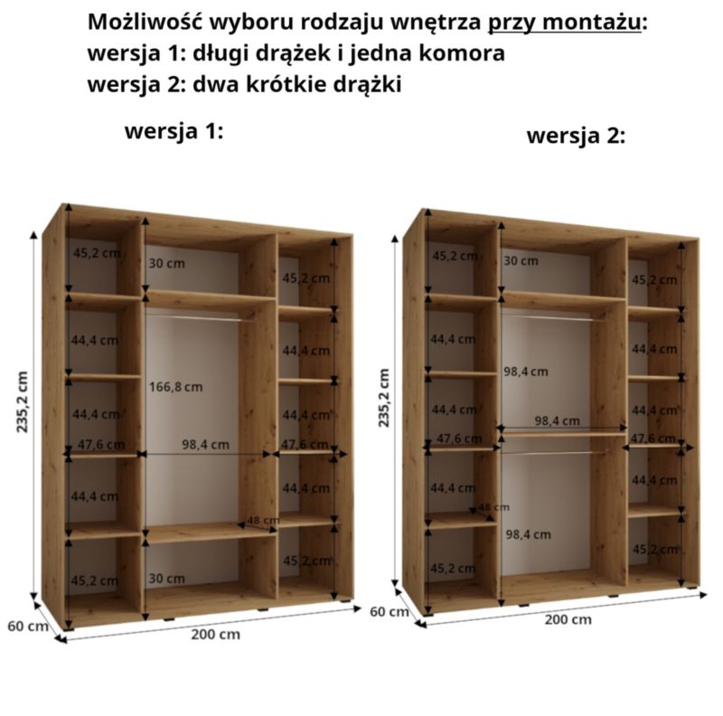Szafa przesuwna Abiks DAVOS 6 wysoka szer.200cm gł.60cm biały/artisan/czarny 1szt.