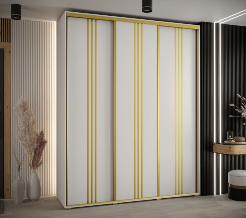Szafa przesuwna Abiks DAVOS 6 wysoka szer.200cm gł.60cm biały/biały/złoty 1szt.