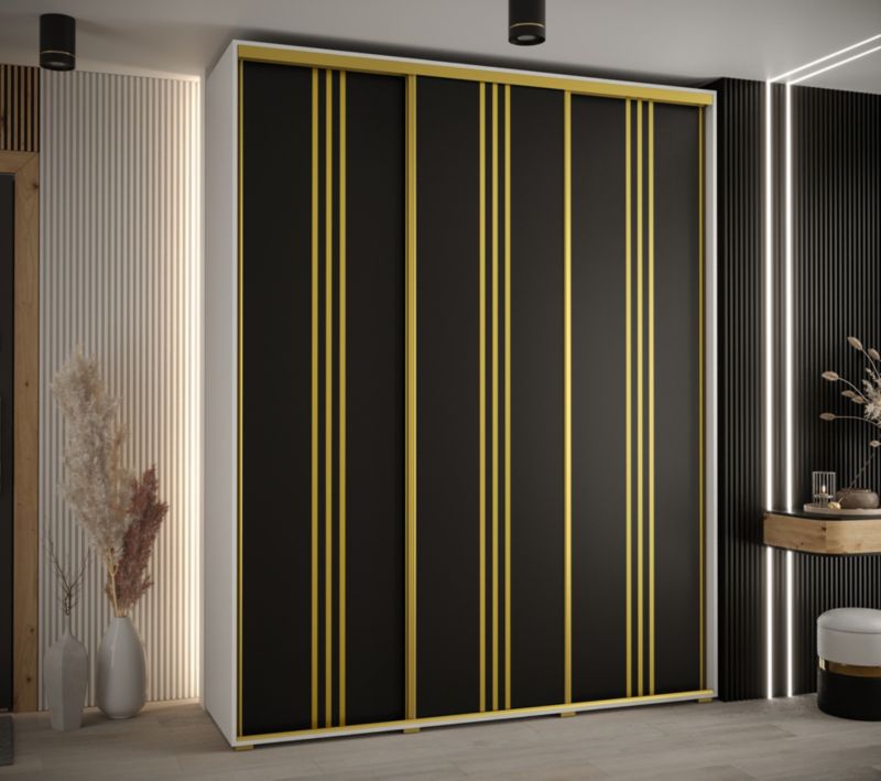 Szafa przesuwna Abiks DAVOS 6 wysoka szer.200cm gł.60cm biały/czarny/złoty 1szt.