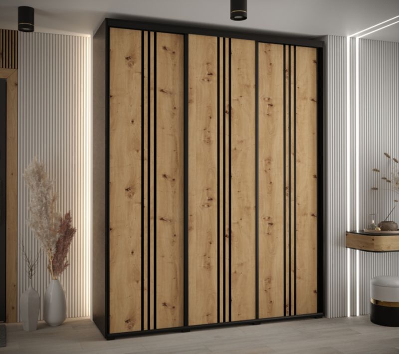 Szafa przesuwna Abiks DAVOS 6 wysoka szer.200cm gł.60cm czarny/artisan/czarny 1szt.
