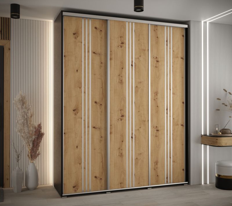 Szafa przesuwna Abiks DAVOS 6 wysoka szer.200cm gł.60cm czarny/artisan/srebrny 1szt.