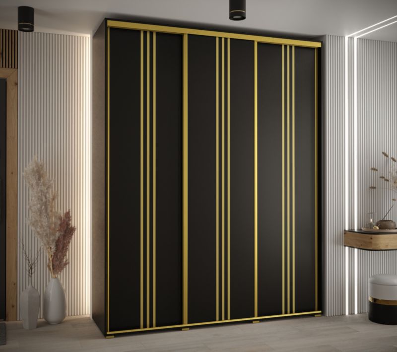 Szafa przesuwna Abiks DAVOS 6 wysoka szer.200cm gł.60cm czarny/czarny/złoty 1szt.